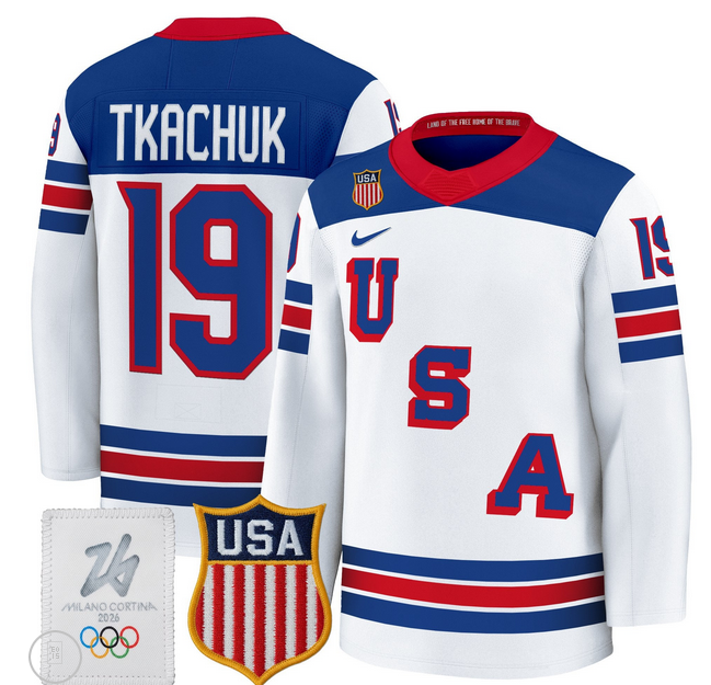 Men 2026 USA Olympic #19 Matthew Tkachuk white NHL Jersey